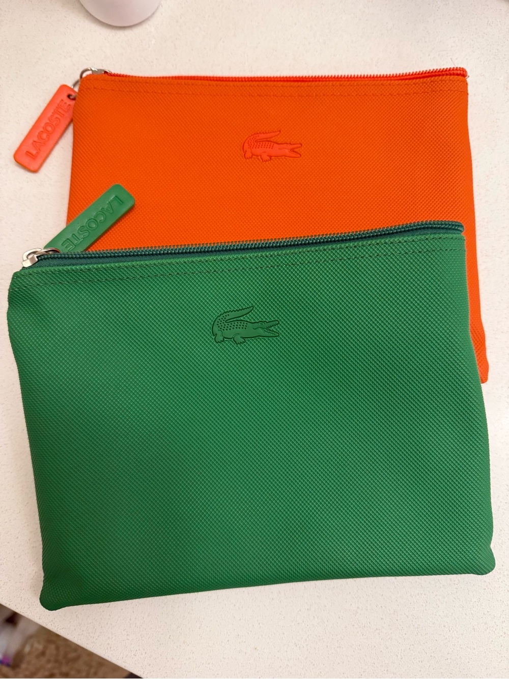 Lacoste Green and Orange Zip Pouch Duo